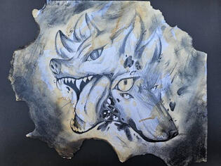 Composite wolves, pulling and stretching each other. Their edges burnt and contorted beyond reasonable recognition.